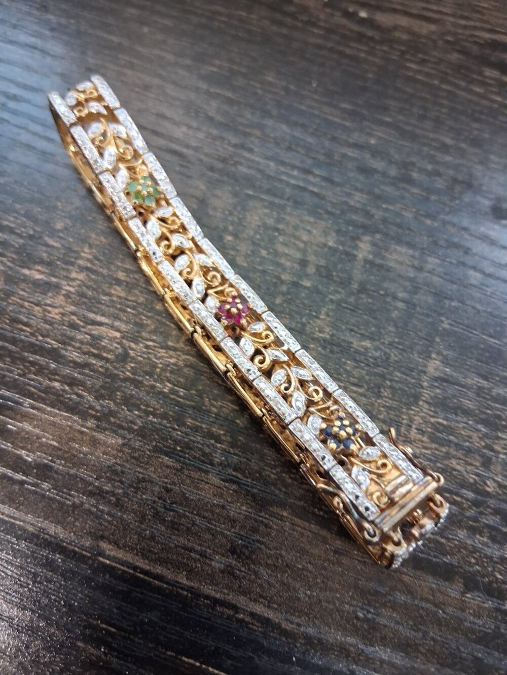 Vintage Signed 925 Sterling Silver Gold Vermeil Flower Bracelet with Multi Color